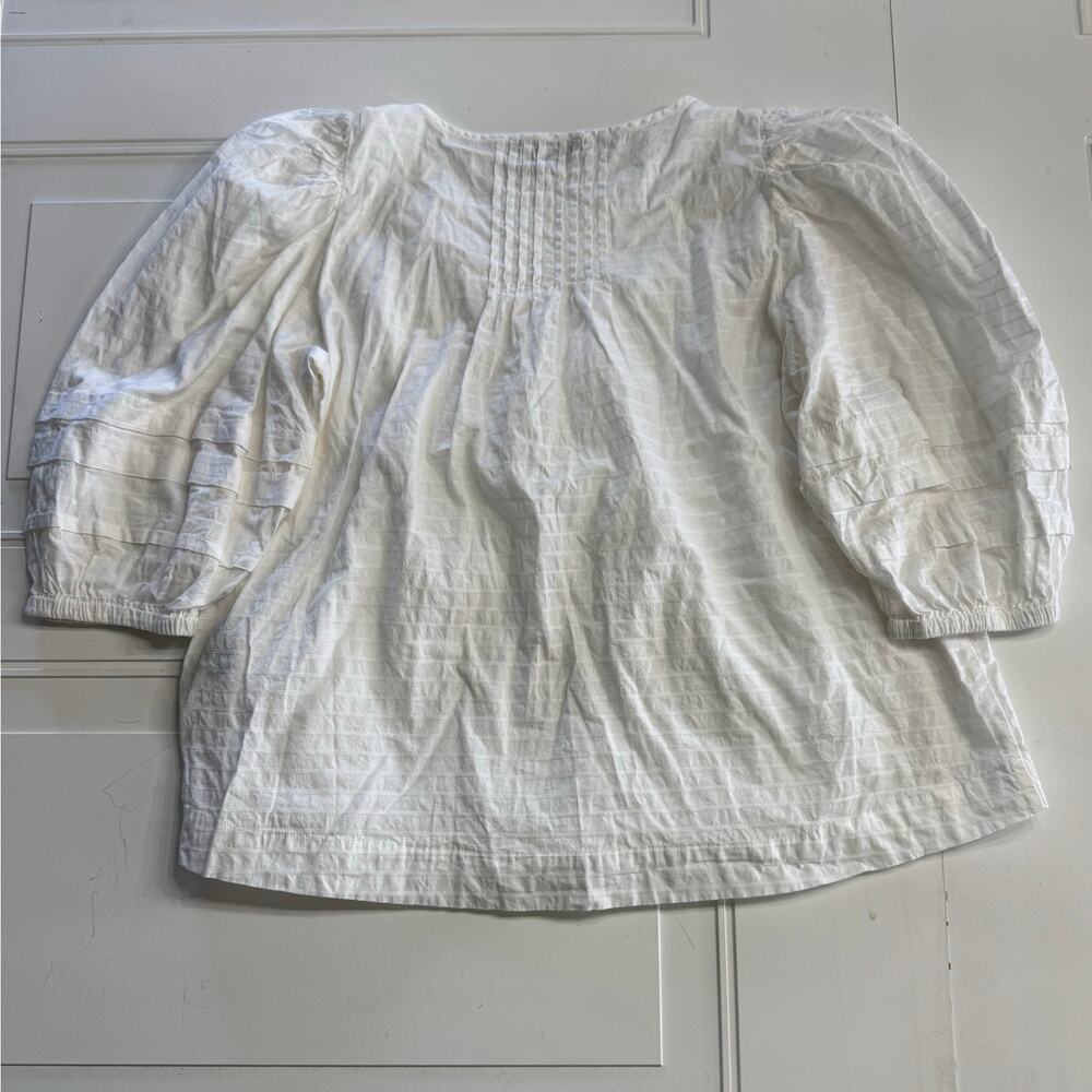 Summersalt White Pleated Button Up Henley Puff Sleeve Top, Sz M - Picture 5 of 7